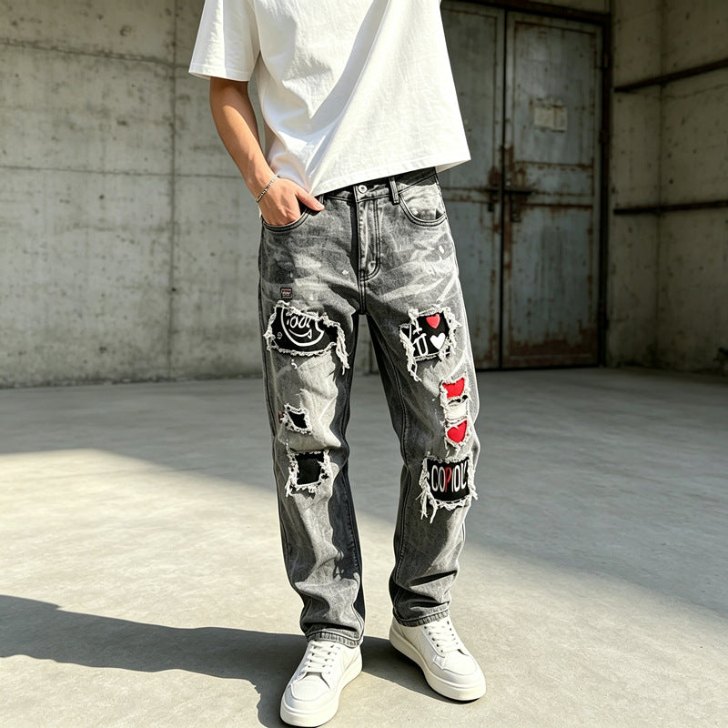 Herren Modische Destroyed Jeans mit kreativen Patches Drune
