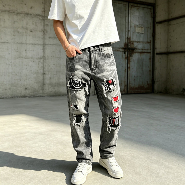 Herren Modische Destroyed Jeans mit kreativen Patches Drune