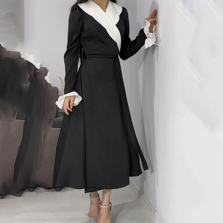 Damen Maxikleid mit eleganten Volantärmeln und Wickelgürtel Drune