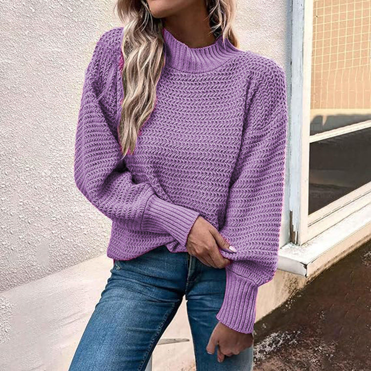 Damen Grobstrickpullover mit hohem Kragen und lässiger Passform Drune