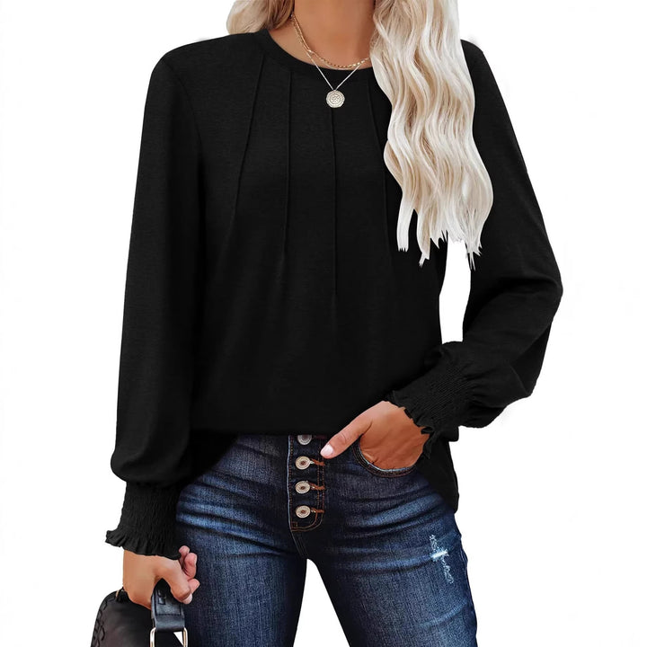 Damen Longsleeve-Tunika mit senkrechten Biesen und gerafften Rüschbündchen Drune