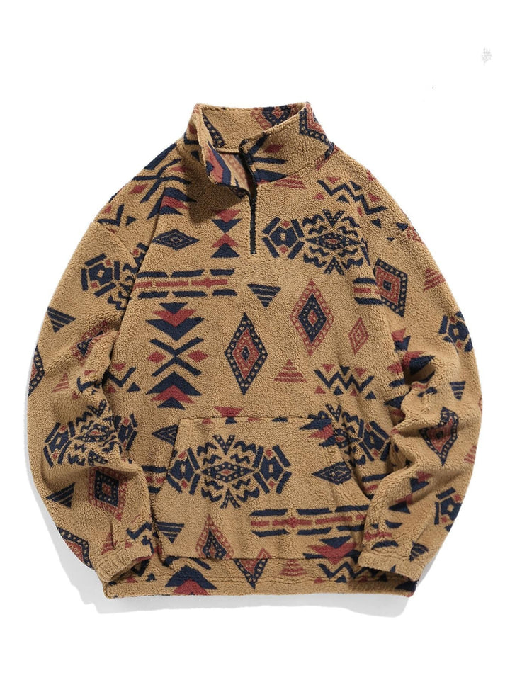 Herren Gemütlicher Fleece-Pullover mit halbem Reißverschluss und geometrischem Muster Drune