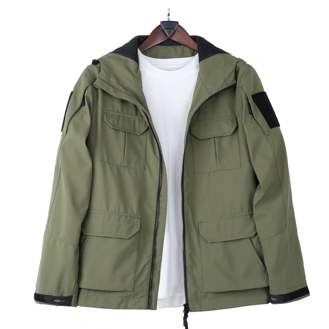 Herren  Kapuzen-Feldjacke mit Mehrfach-Taschen-Utility und Zwei-Wege-Reißverschluss Drune