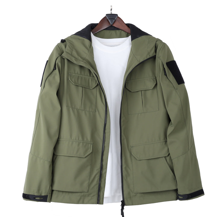 Herren  Kapuzen-Feldjacke mit Mehrfach-Taschen-Utility und Zwei-Wege-Reißverschluss Drune