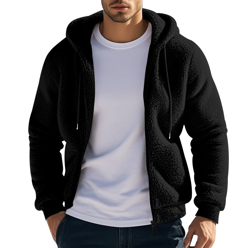 Herren Teddy-Fleece-Kapuzenjacke mit durchgehendem Reißverschluss und Kängurutaschen Drune