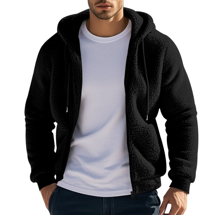 Herren Teddy-Fleece-Kapuzenjacke mit durchgehendem Reißverschluss und Kängurutaschen Drune
