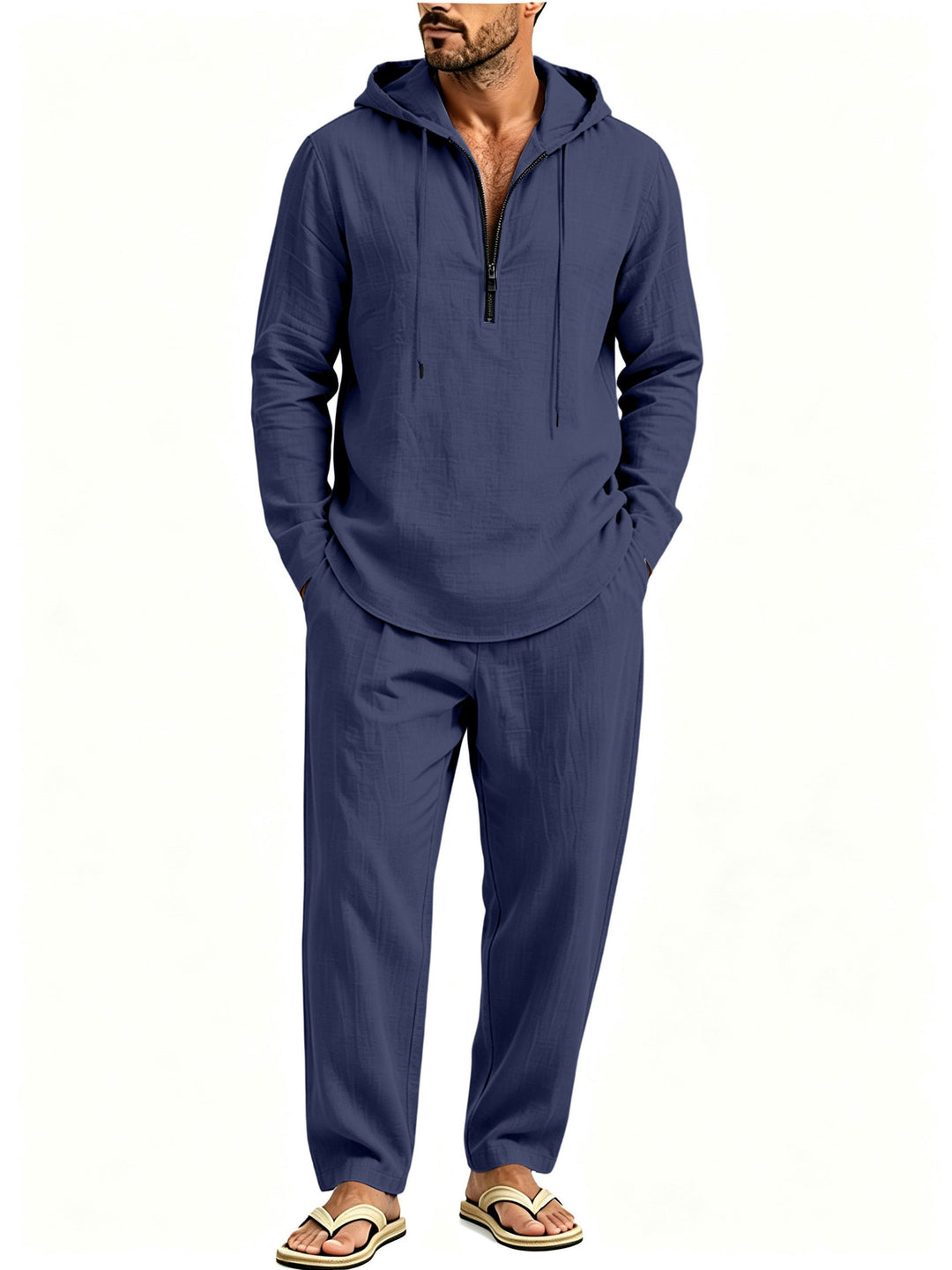Herren Lässiges Lounge-Set mit Halbzip-Kapuzenpullover und locker sitzender Freizeit-Hose Drune