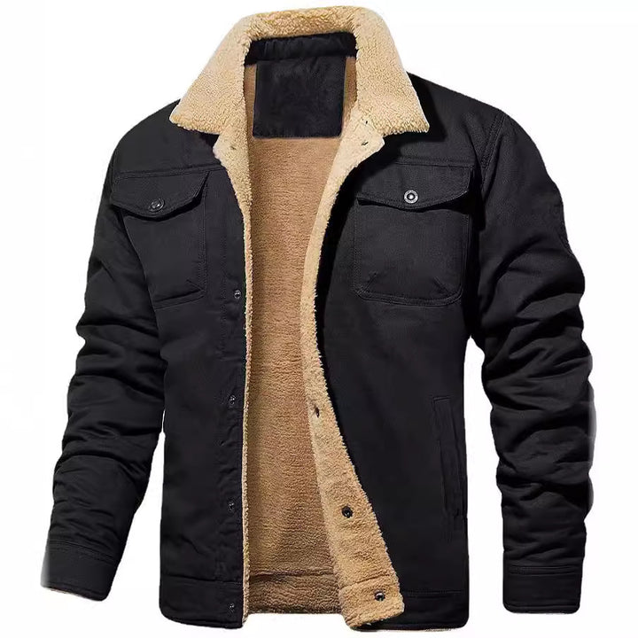 Herren nan gefütterte Canvasjacke mit Teddyfell-Innenfutter und Hemdkragen Drune