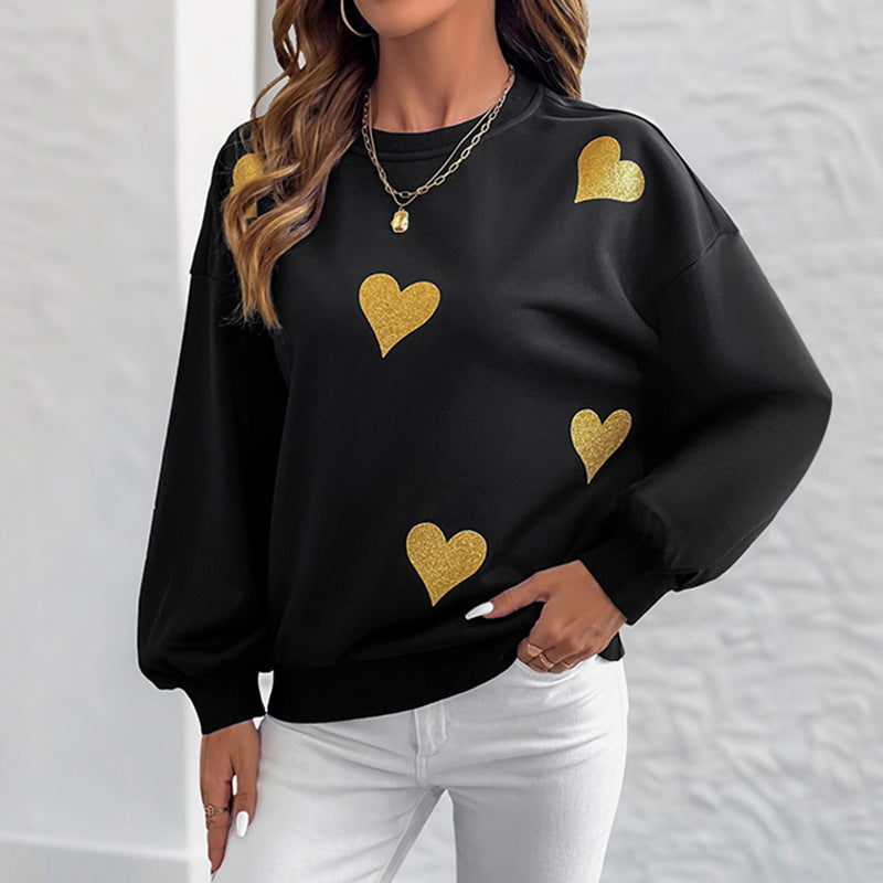 Damen Sweatshirt mit Herzprint und Balloon-Ärmeln Drune
