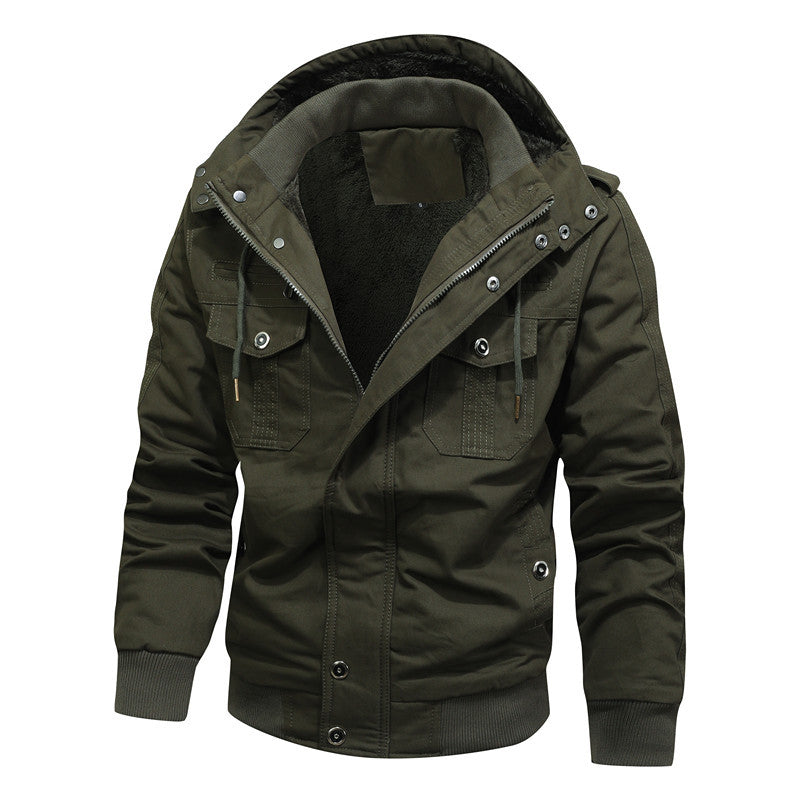 Herren Arbeitsjacke aus Canvas mit Teddy-Innenfutter, Kapuze und Utility-Taschen Drune