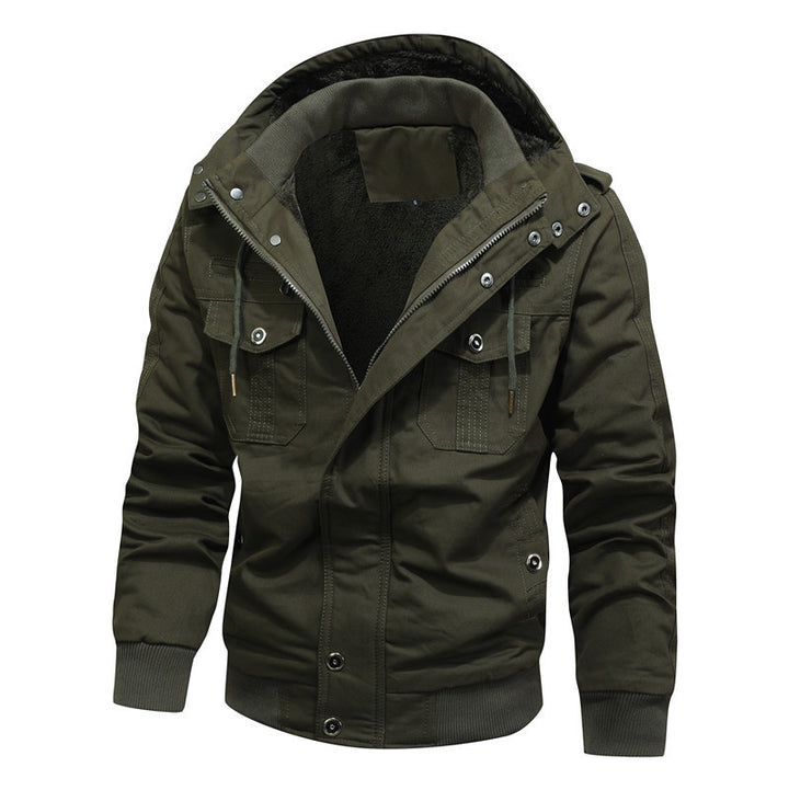 Herren Arbeitsjacke aus Canvas mit Teddy-Innenfutter, Kapuze und Utility-Taschen Drune