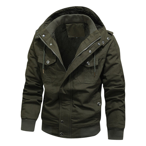 Herren Arbeitsjacke aus Canvas mit Teddy-Innenfutter, Kapuze und Utility-Taschen Drune