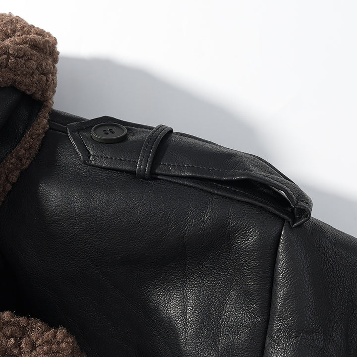 Damen Kunstlederjacke mit kuscheligem Teddyfutter und Bindegürtel Drune