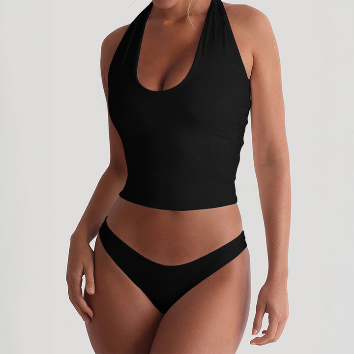 Damen Sportlicher Badeanzug im Crop-Top-Stil mit tiefem V-Ausschnitt Drune