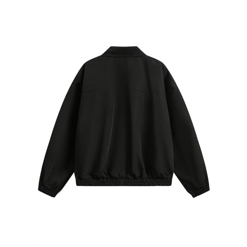 Unisex Boxy-Overshirt-Jacke mit durchgehendem Reißverschluss, elastischem Saum und Brust-Reißverschlusstasche Drune