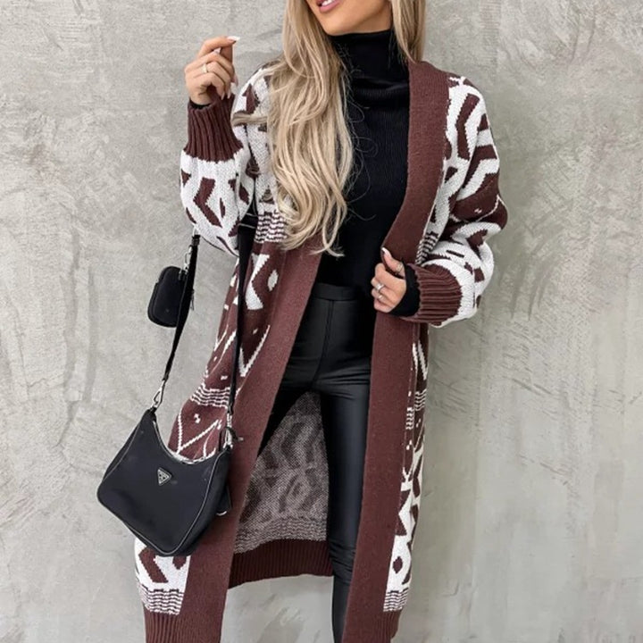Damen Grobstrick-Cardigan mit folkloristischen Mustern und lässiger Passform Drune