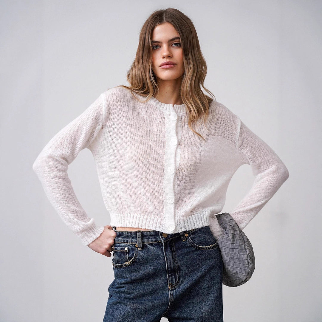 Damen Modischer, leicht transparenter Strickcardigan mit Knopfleiste Drune