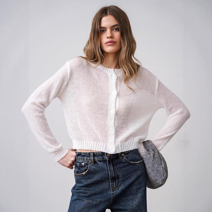 Damen Modischer, leicht transparenter Strickcardigan mit Knopfleiste Drune