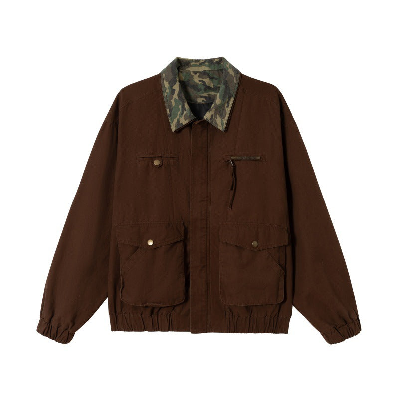 Herren Boxy-Fieldblouson mit Camouflage-Kragen, Pattentaschen und elastischem Saum Drune