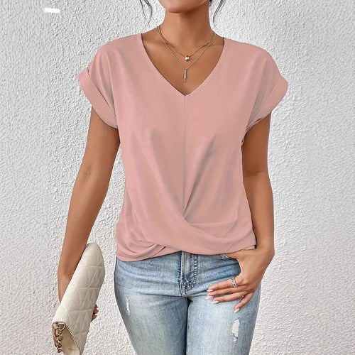 Damen elegante V-Ausschnitt Bluse mit lässiger Drapierung Drune