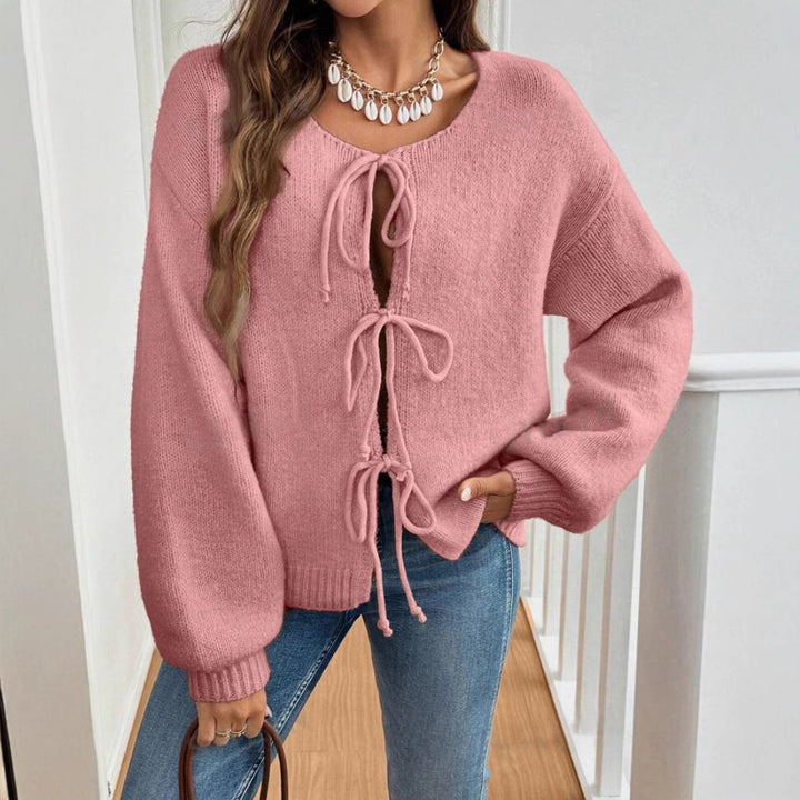 Damen Kurzcardigan mit Bindebändern, Oversize‑Silhouette und Ballonärmeln Drune