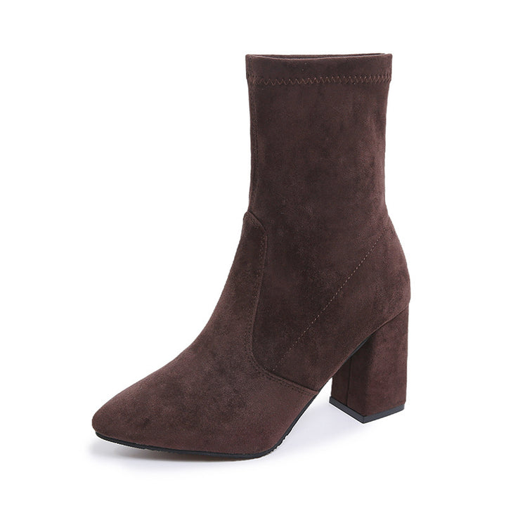 Damen nan knöchelhohe Stretch-Stiefelette mit spitzer Vorderkappe und komfortablem Blockabsatz Drune