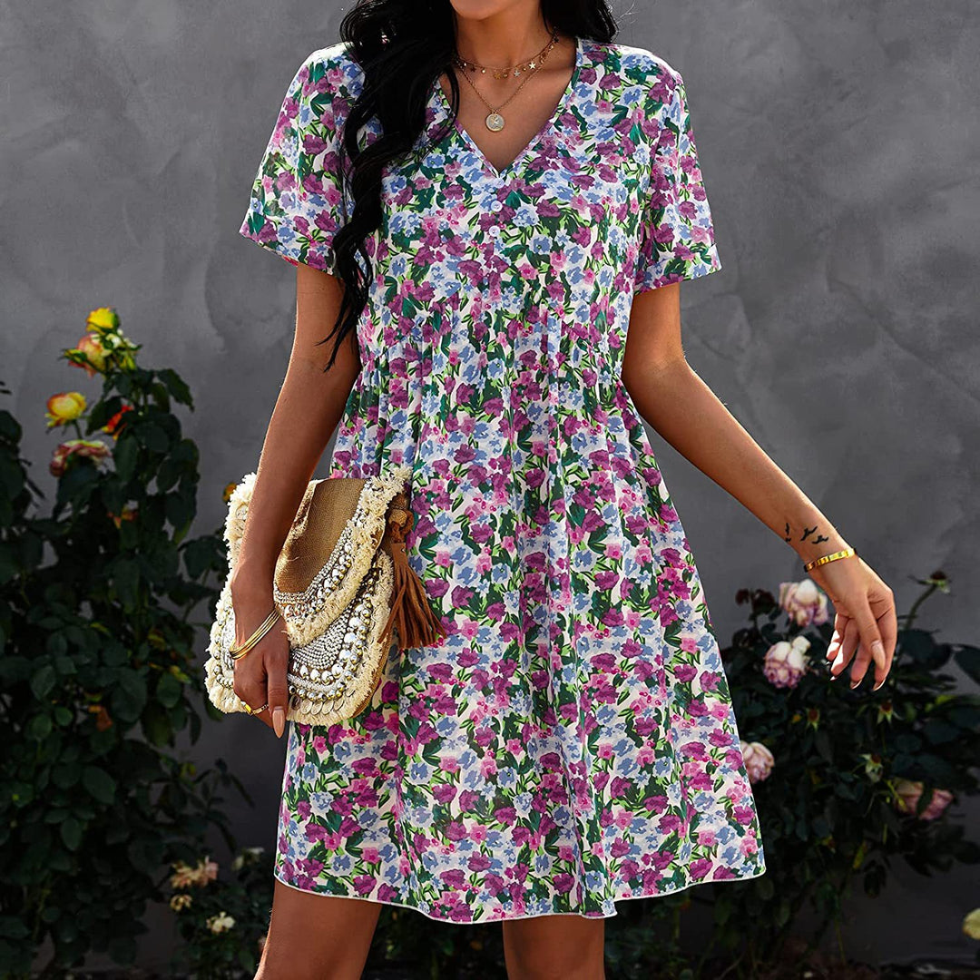 Damen Shift-Kleid mit floralem Schnitt und V-Ausschnitt Drune