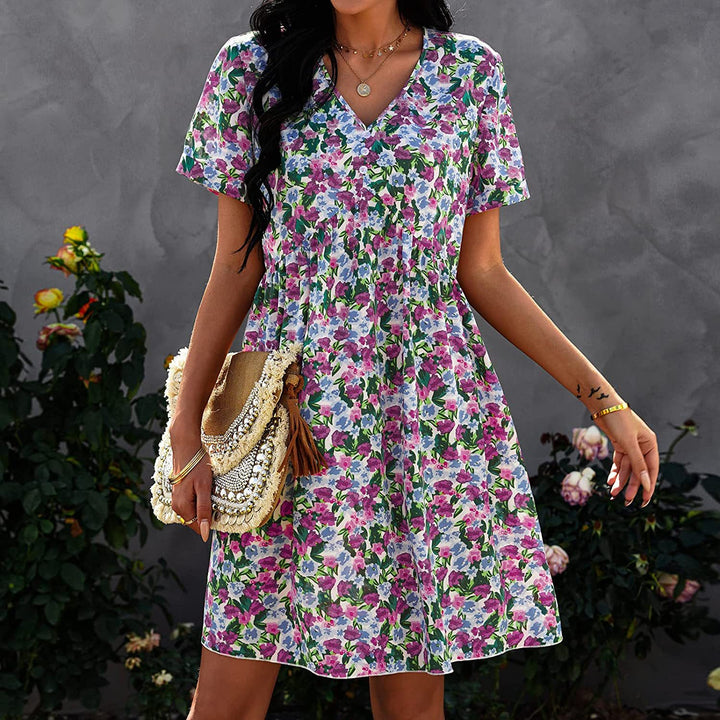 Damen Shift-Kleid mit floralem Schnitt und V-Ausschnitt Drune