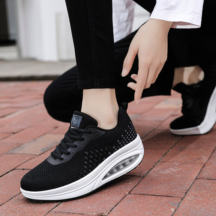 Damen nan keilabsatz-Walkingschuh mit sichtbarem Luftkissen, atmungsaktivem Strickobermaterial und rutschfester Laufsohle Drune