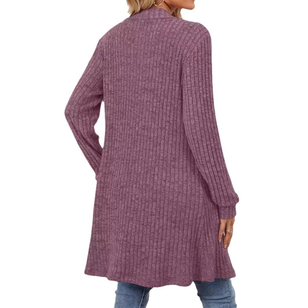 Damen Longline Rippstrick Cardigan mit Taschen Drune