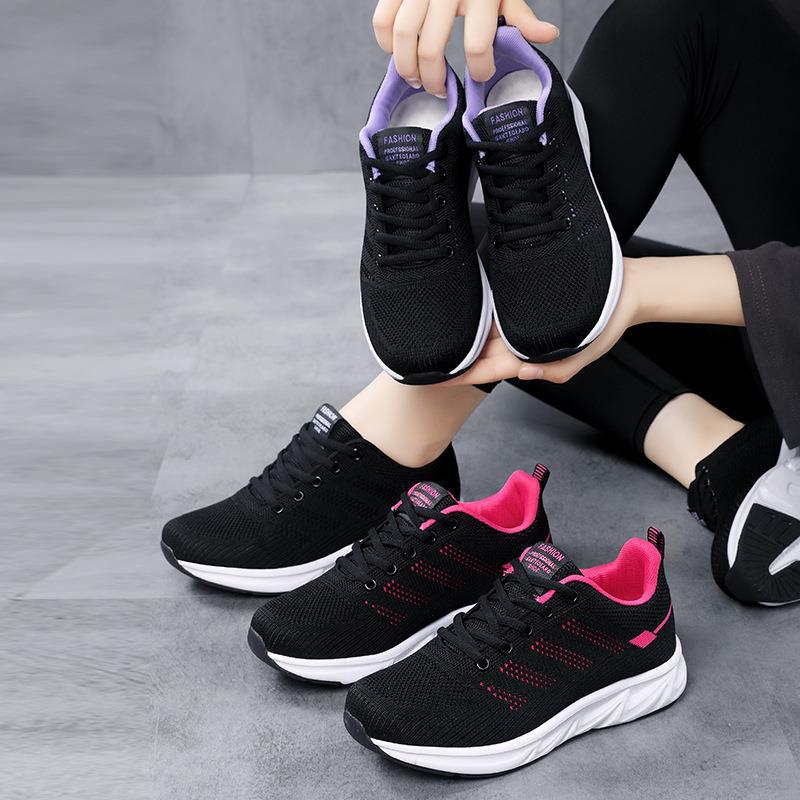 Damen nan leichtgewichtige atmungsaktive Strick-Laufschuhe mit viskoelastischer Einlegesohle und stoßdämpfender Zwischensohle Drune