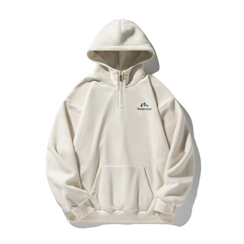 Unisex Fleece-Halbzip-Kapuzenpullover mit Kängurutasche und geripptem Saum Drune