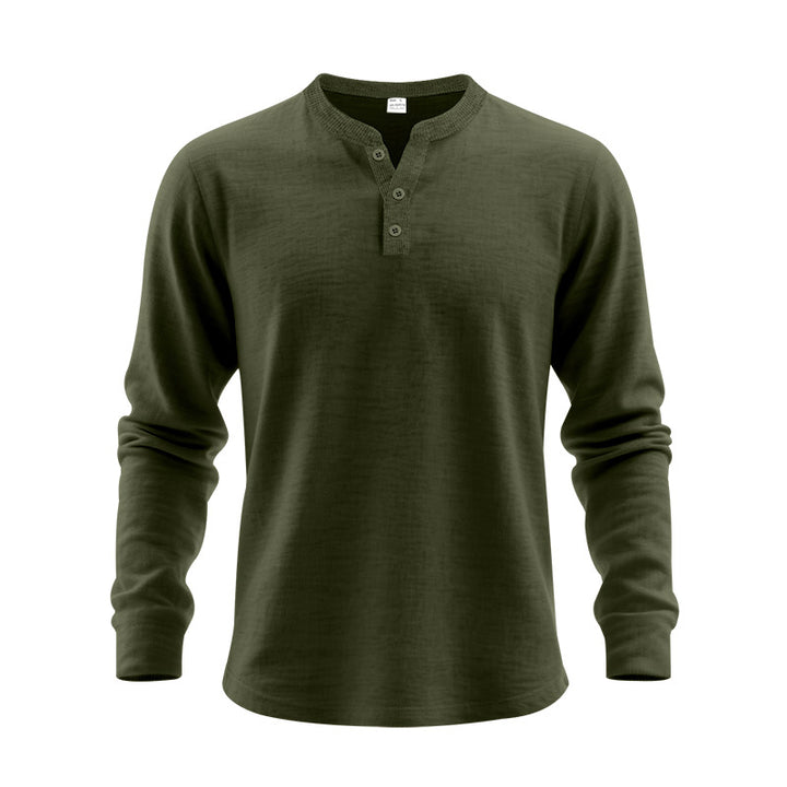 Herren Langarm-Henley-Shirt mit strukturiertem Gewebe und modischen Knöpfen Drune