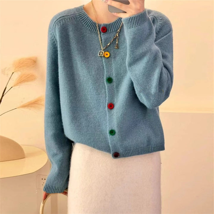 Damen kuschelige Strickjacke mit bunten Knopfdetails und modernem Schnitt Drune