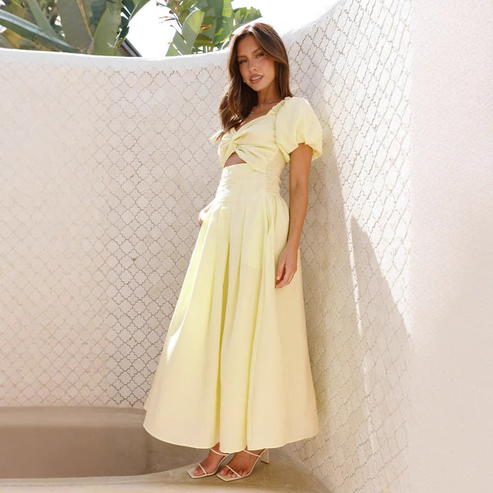 Damen Maxi-Kleid mit gewickeltem Oberteil und schwingendem Rock Drune