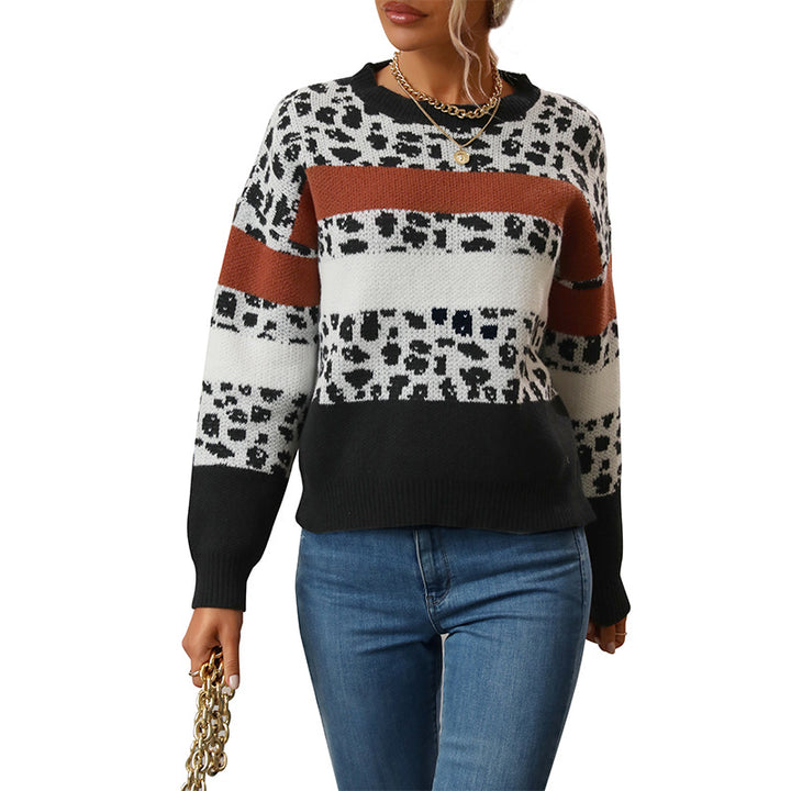 Damen Feinstrickpullover mit Animalprint‑Blockstreifen und geripptem Saum Drune