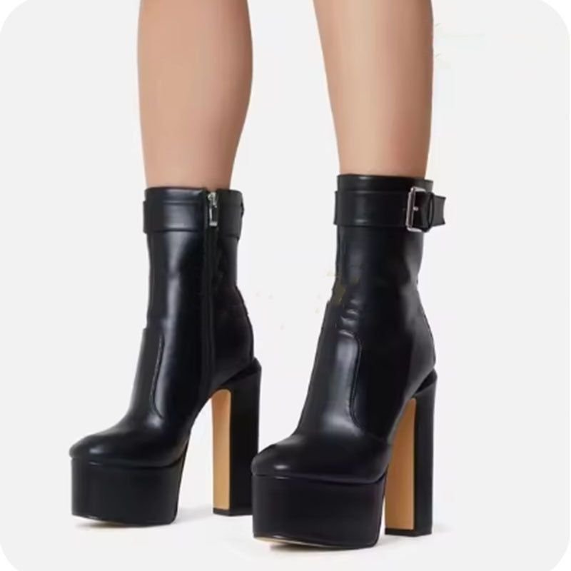 Damen Chunky-Absatz-Stiefeletten mit Schnallenriemendetail Drune