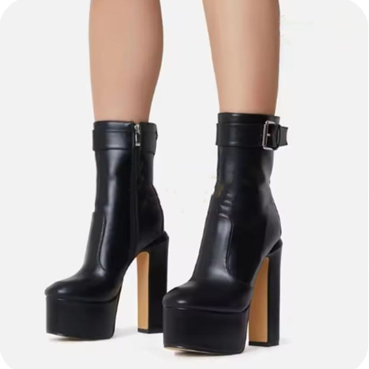 Damen Chunky-Absatz-Stiefeletten mit Schnallenriemendetail Drune