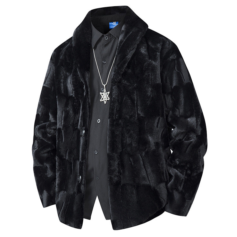 Herren Luxuriöse Kurzblazer‑Jacke aus Kunstfell mit Schalkragen Drune