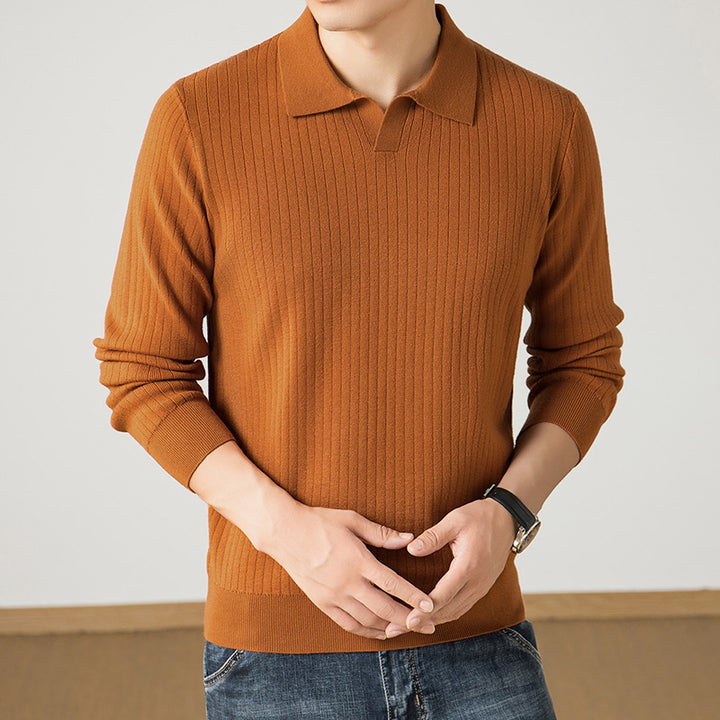 Herren Polokragen-Feinstrickpullover mit Rippstruktur und schmaler Silhouette Drune