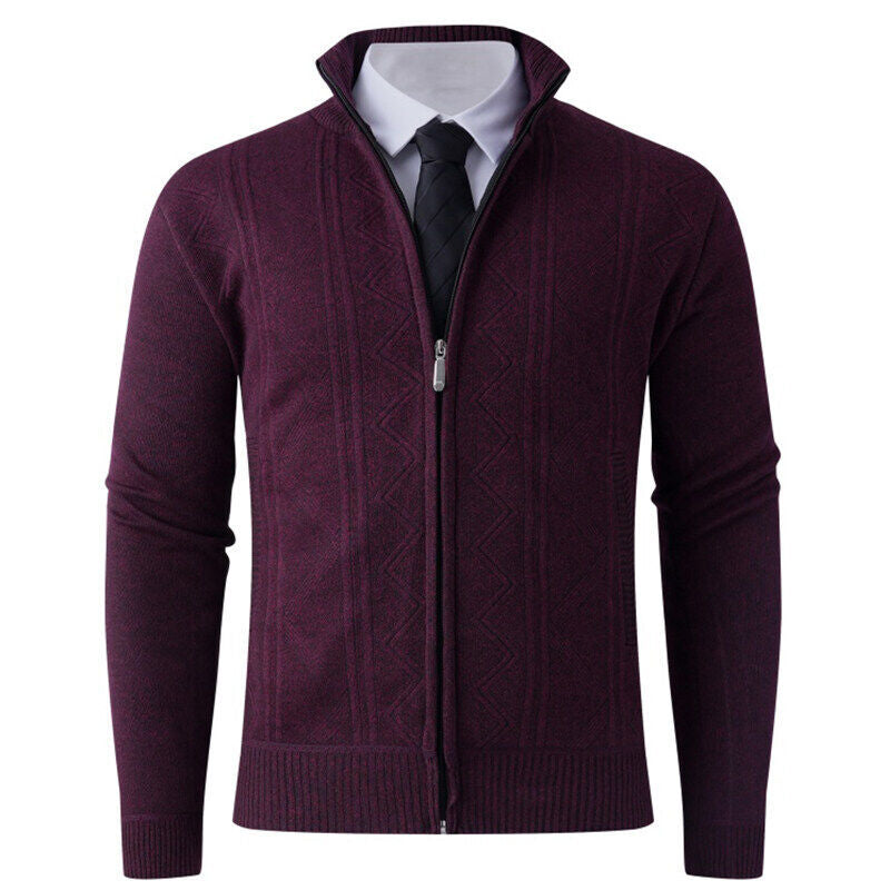Herren Strick-Zipjacke mit Stehkragen und dezentem Rautenmuster Drune