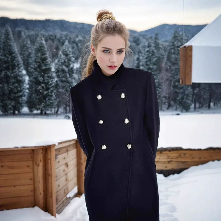 Drune | Damenwolljacke mit Doppelten Knöpfen und Hohem Kragen