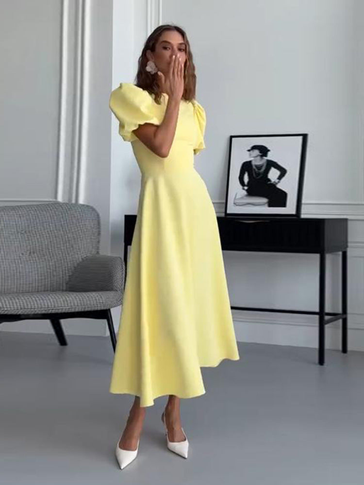 Damen Midikleid mit taillierter A-Linie und voluminösen Puffärmeln Drune