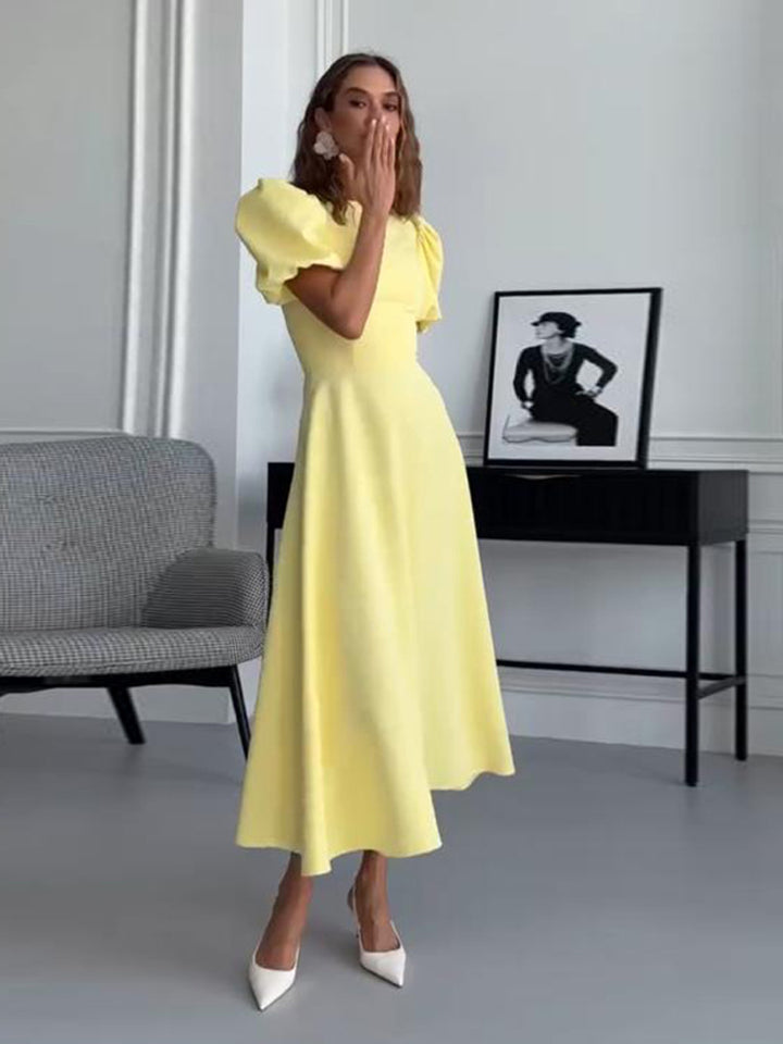 Damen Midikleid mit taillierter A-Linie und voluminösen Puffärmeln Drune