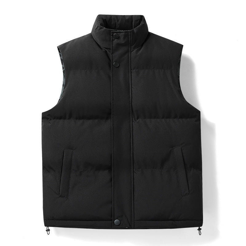Herren warme gesteppte Outdoor-Weste mit hohem Stehkragen, verdeckter Druckknopfleiste und verstellbarem Saum Drune