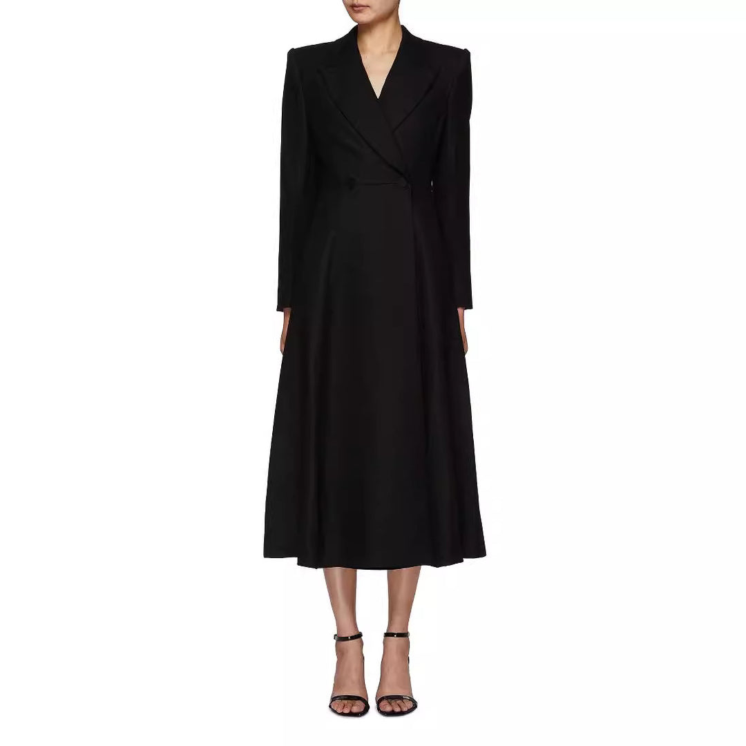 Damen langer taillierter Blazer‑Mantel mit Maxi‑Länge und strukturierten Schultern Drune