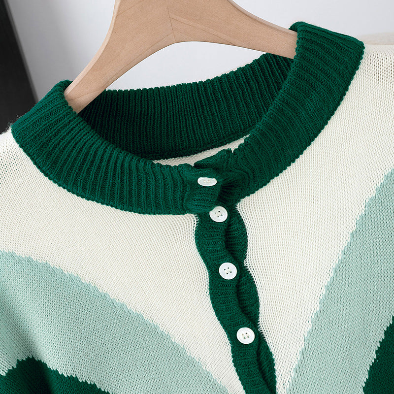 Damen Modischer Strickpullover mit Knopfleiste und Farbblockdesign Drune