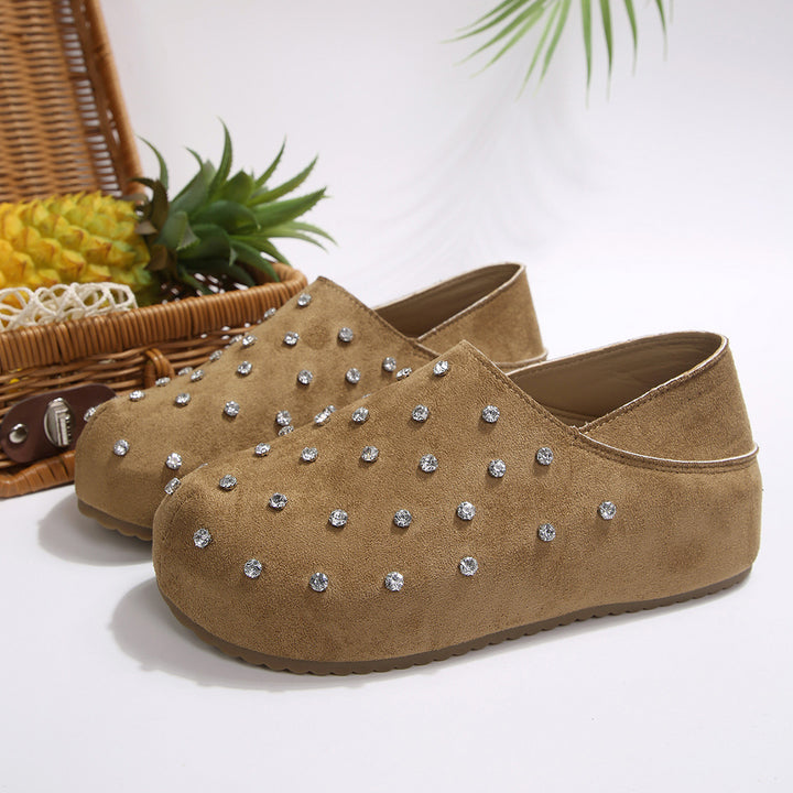 Damen Strassbesetzte Wildleder-Plateau-Hausschuhe Drune