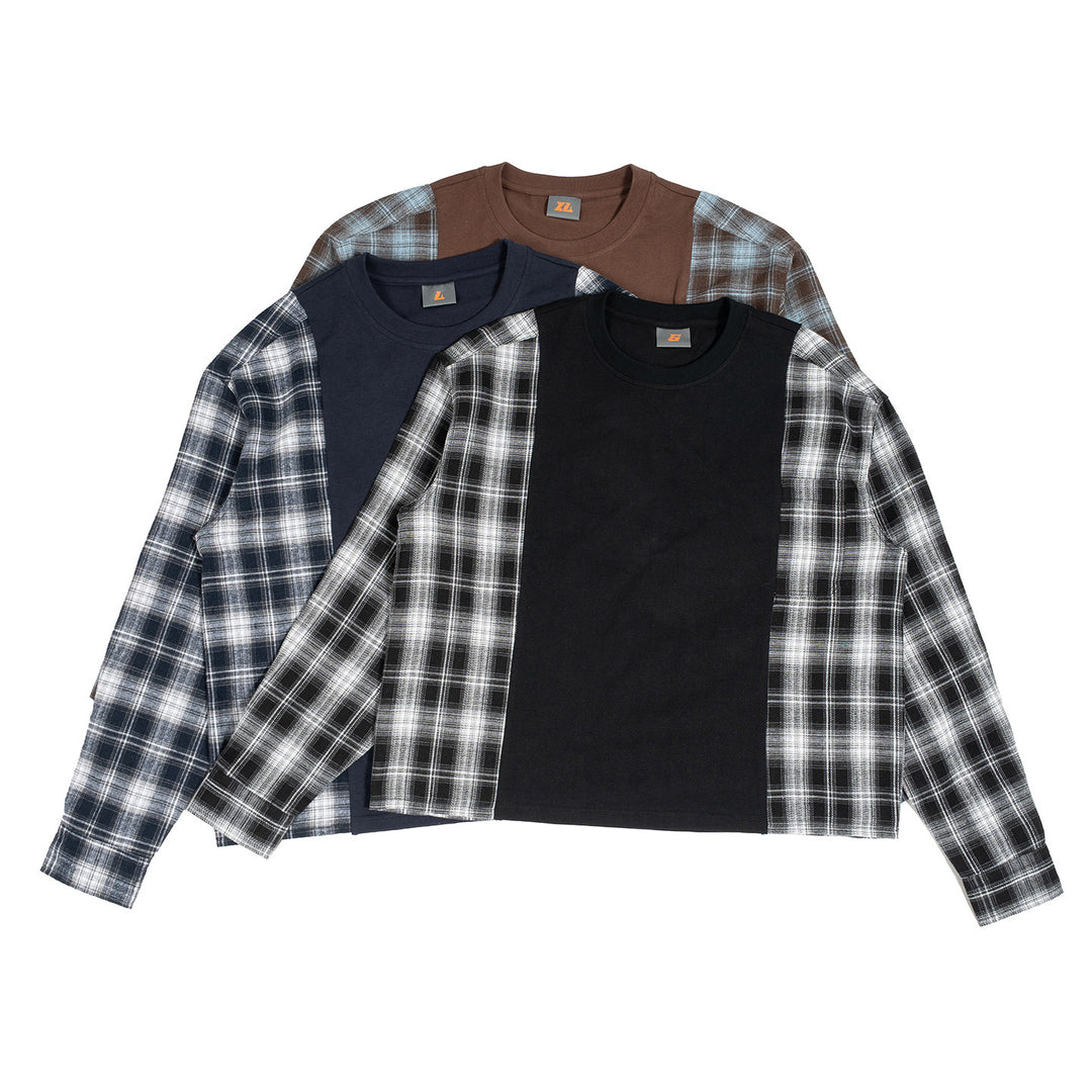 Herren Langarmshirt im Lagenlook mit karierter Flanell-Einsätzen Drune