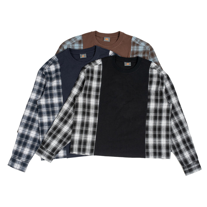 Herren Langarmshirt im Lagenlook mit karierter Flanell-Einsätzen Drune